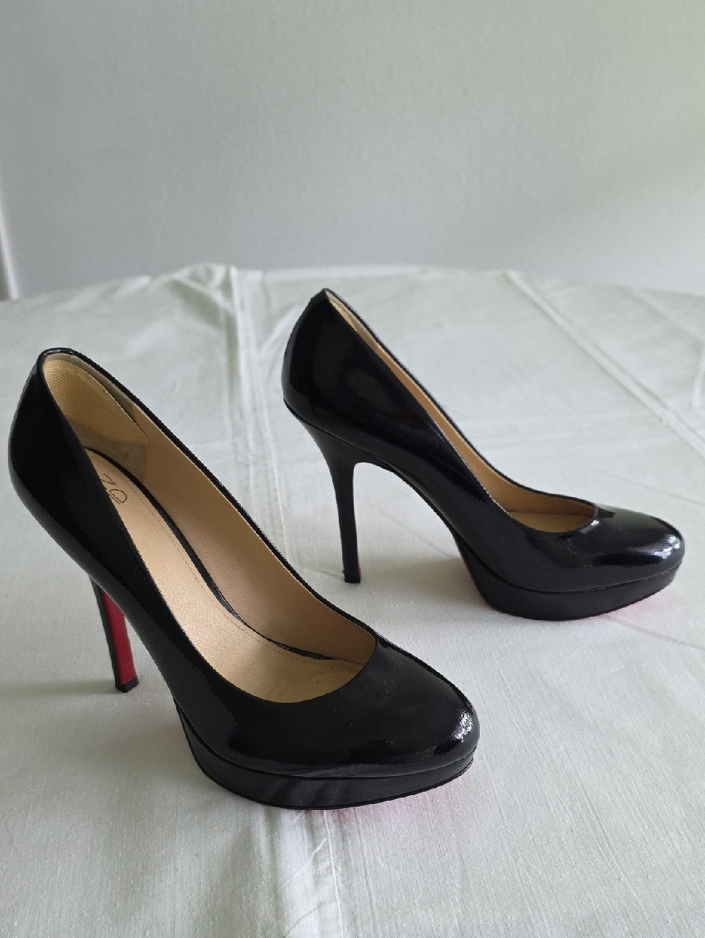 Joan & David Black Patent Platform Pumps with Red Heel Accent